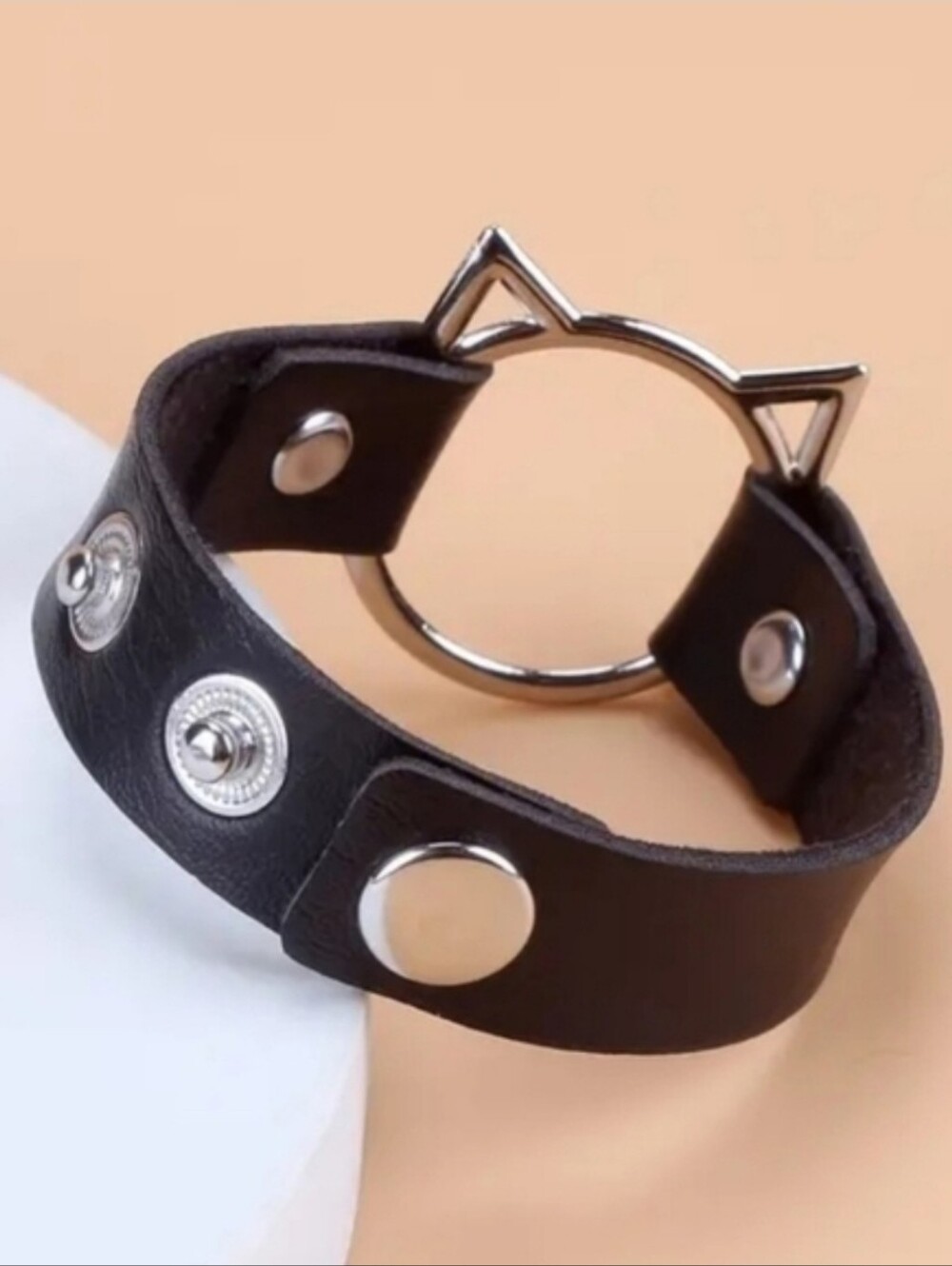 Black Pu Leather Cat Ear Ring Bracelet